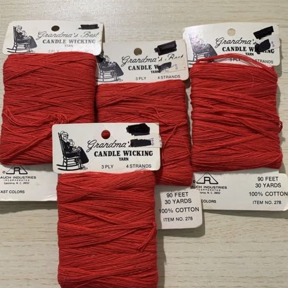 Lot of 4 Grandma's CandleWicking Yarn 100% Cotton 30 Yards 3ply Red #278